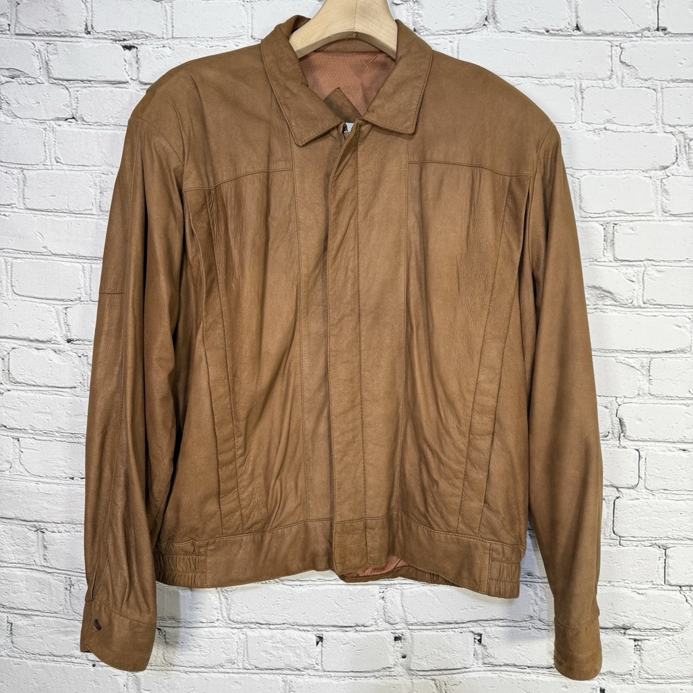 Vintage Remy Mens Size 44‎ Leather Bomber Jacket Camel Brown Butter Soft Zip USA